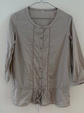 Muji Cotton Button Down Blouse in Greige S